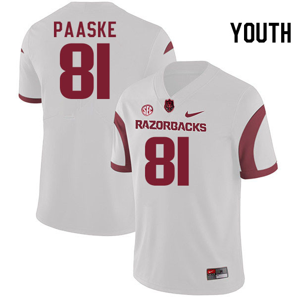 Youth #81 Andreas Paaske Arkansas Razorbacks College Football Jerseys Stitched-White